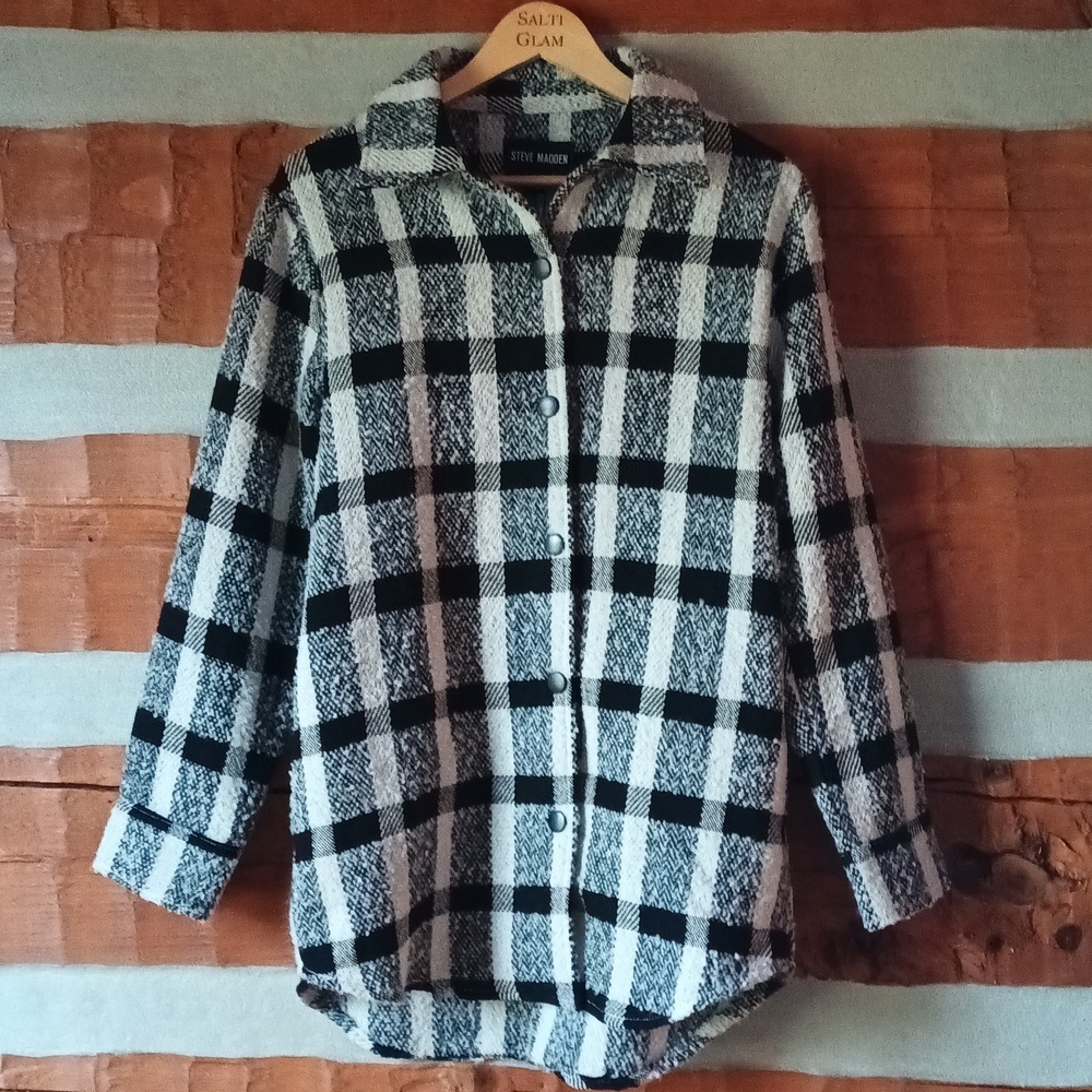 Steve Madden Eldridge shirt jacket shacket snaps pockets houndstooth… - Picture 2 of 11